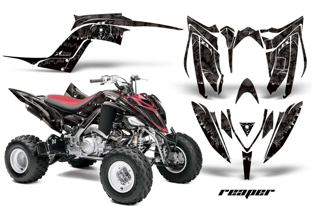 Yamaha Raptor 700 ATV Graphics: Reaper - Black Quad Graphic Decal Wrap Kit.